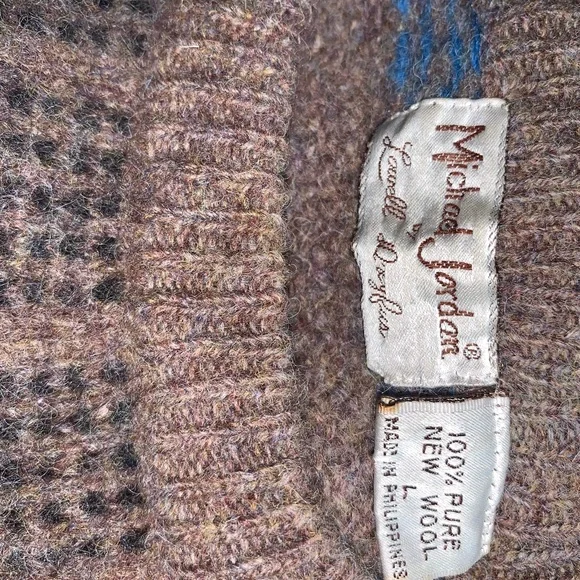 Vintage Michael Jordan Men’s Wool Sweater L Brown Blue Checked Knit Pullover